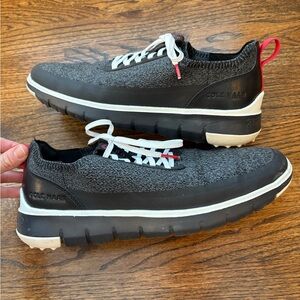 Cole Haan Men’s Knit ZERØGRAND Sneaker — Black, Gray & White with Red Pull Tab